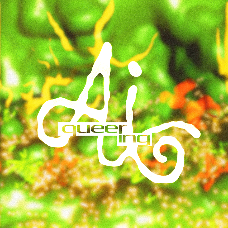 logo for the Queering AI workshop series, a nineties techno vibe
